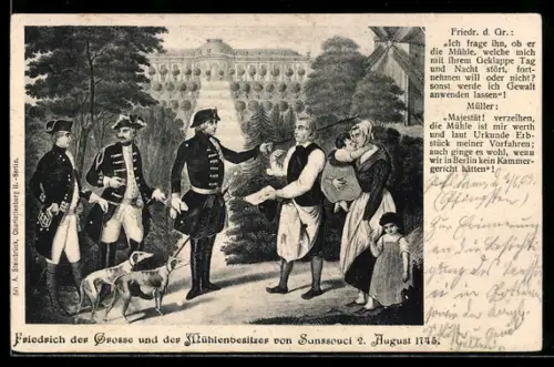 AK Potsdam-Sanssouci, Friedrich der Grosse und der Mühlenbesitzer 1745