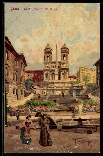 Künstler-AK Roma, Santa Trinità dei Monti