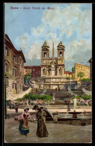 Künstler-AK Roma, Santa Trinità dei Monti