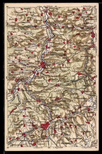 AK Kahla, Landkarte der Ortschaft mit Umgebung