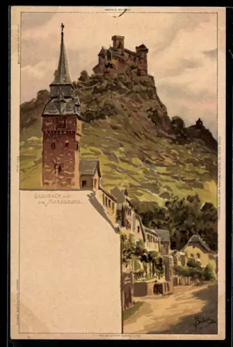 Künstler-AK Carl Biese: Braubach, Blick zur Marksburg