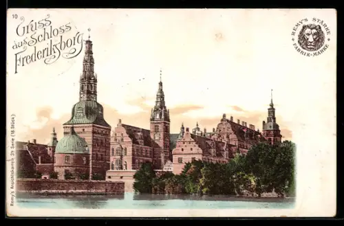 Lithographie Frederiksborg, Schlossansicht mit Medikamentenwerbung für Remy`s Stärke
