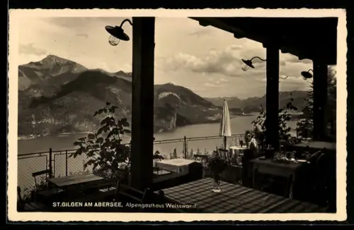 AK St. Gilgen am Abersee, Alpengasthaus Weisswand, Blick von der Terrasse