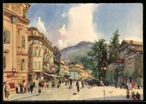 Künstler-AK Merano, Teatro e Corso Libertà