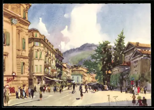 Künstler-AK Merano, Teatro e Corso Libertà