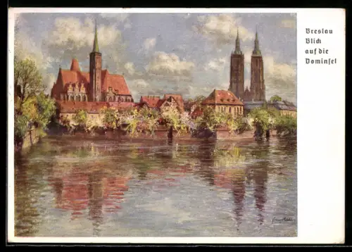 Künstler-AK Breslau, Der Dom (1244) und die Kreuzkirche (1290)