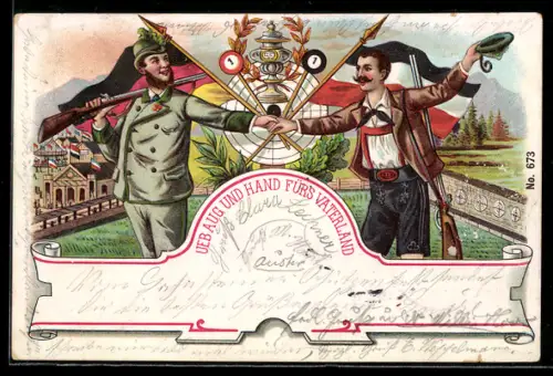 AK Schützen vor Zielscheibe auf dem Schützenfest