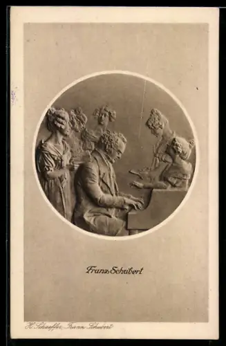 Künstler-AK Relief Franz Schubert am Piano