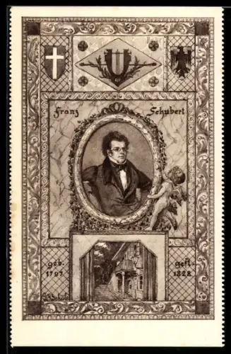 AK Franz Schubert, Portrait und Wohnung