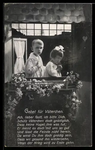 AK Zwei Kinder beten für den Vater im Felde