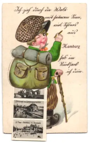 Leporello-AK Hamburg, Hauptbahnhof, Rathaus, Hafen