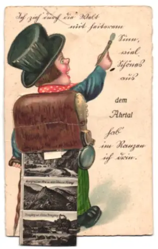 Leporello-AK Rech /Ahrtal, Bunte Kuh bei Walporzheim, Mayschoss Ruine, Schloss Kreuzberg