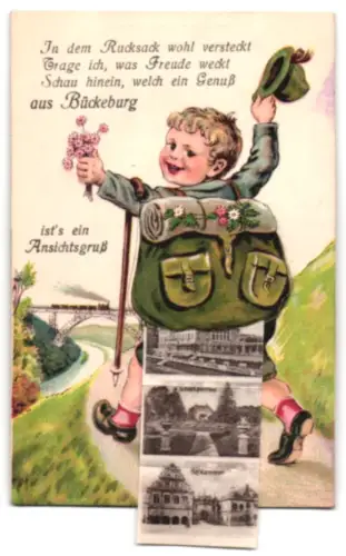 Leporello-AK Bückeburg, Rathaus, Lutherische Kirche, Neues Palais