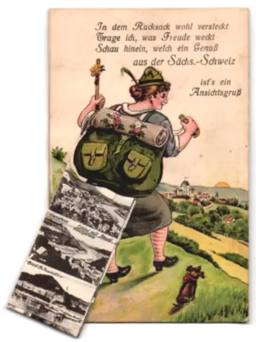 Leporello-AK Bad Schandau /Sächs. Schweiz, Gasthaus auf dem Brand, Stadt und Festung