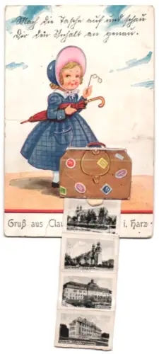 Leporello-AK Clausthal-Zellerfeld i. Harz, Römerdenkmal, Evangel. Kirche, Marktkirche