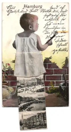 Leporello-AK Hamburg, Rathaus, Bismarckdenkmal, Jungfernstieg