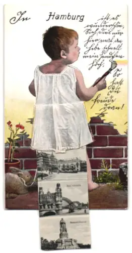 Leporello-AK Hamburg, Hauptbahnhof, Neue Elbbrücke, Alster-Pavillon