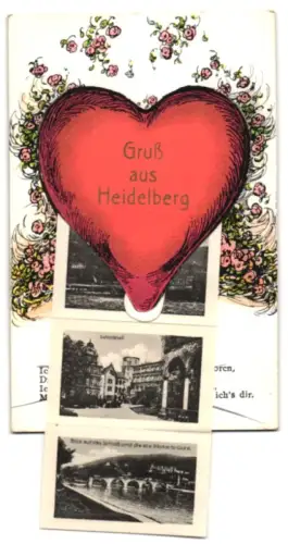 Leporello-AK Heidelberg, Schlosshof, Universität, alte Neckarbrücke