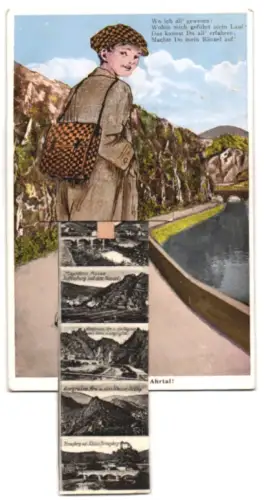 Leporello-AK Rech /Ahrtal, Bunte Kuh bei Walporzheim, Mayschloss Ruine, Burgruine Are und Tunnels