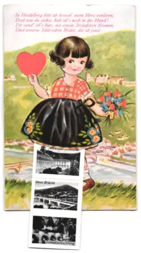 Leporello-AK Heidelberg, Schlosshof, Heidelberger Fass und Neue Brücke