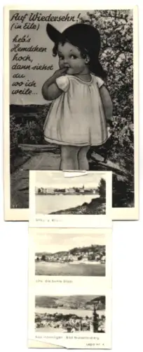 Leporello-AK Unkel a. Rhein, Totalansicht Linz, Bad Hönningen und Apollinariskirche Remagen