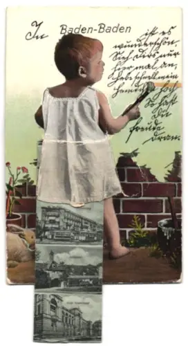 Leporello-AK Baden-Baden, Schlosshof, Grossh. Friedrichsbed und Partie am Leopoldplatz mit Strassenbahnen