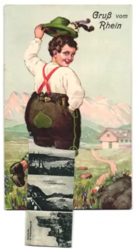 Leporello-AK Boppard a. Rh., Loreleifelsen, Schiffsbrücke in Coblenz, Remagen und Apollinariskirche