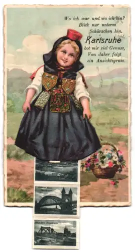 Leporello-AK Karlsruhe, Schloss Rheinstein, Pfalz bei Caub am Rhein, Loreleyfelsen