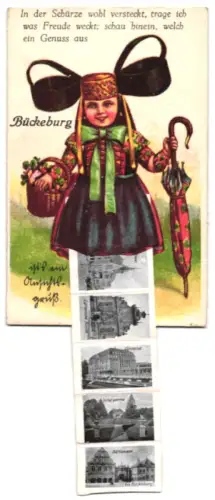 Leporello-AK Bückeburg, Neues Palais, Residenzschloss, Fürstenhof, Schlossgarten