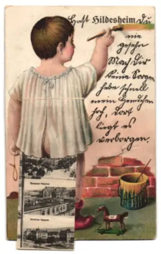 Leporello-AK Hildesheim, Dom, Waterloo-Kaserne, Rathaus, Wedekind- und Tempelherrenhaus