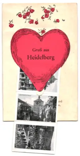 Leporello-AK Heidelberg, Universität, Blick auf das Neckartal, Rupprechtsbau, Grosses Fass, Schlosshof