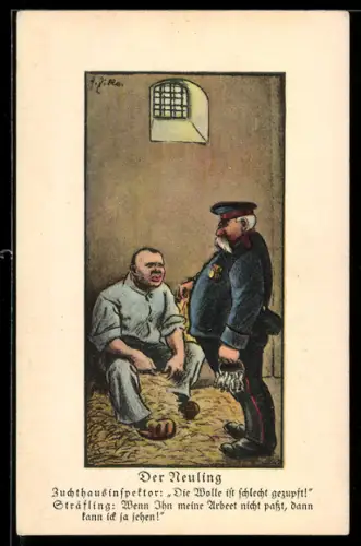 Künstler-AK Heinrich Zille: Neuling im Zuchthaus hat die Wolle schlecht gezupft