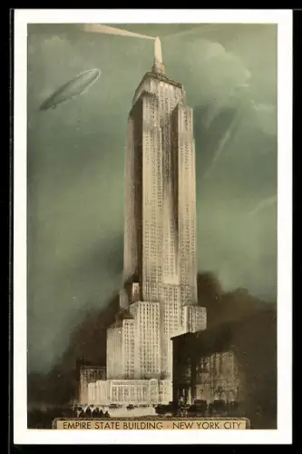 AK New York, NY, Empire State Building mit Zeppelin