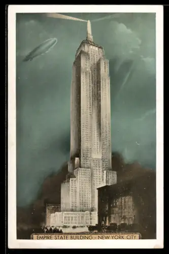 AK New York, NY, Empire State Building mit Zeppelin