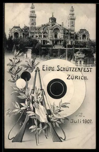 AK Zürich, Eidg. Schützenfest 1907, Tonhalle, Gewehre