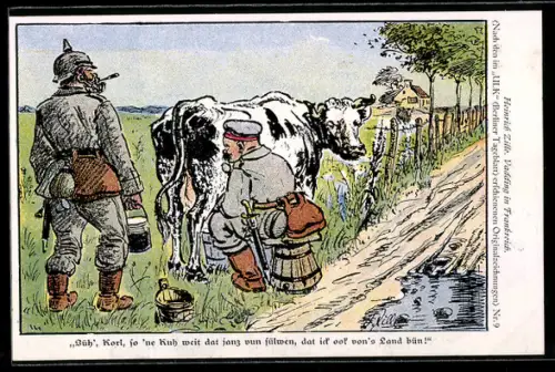 Künstler-AK Heinrich Zille: Vadding in Frankreich, Süh, Korl, so 'ne Kuh weit dat janz vun sülwen, dat ick von ...