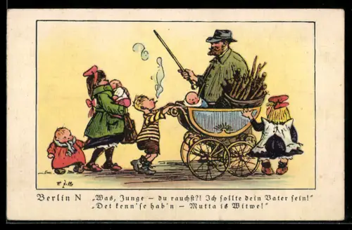 Künstler-AK Heinrich Zille: Was, Junge - du rauchst?!..., Berliner Typen