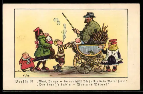 Künstler-AK Heinrich Zille: Was, Junge - du rauchst?!..., Berliner Typen