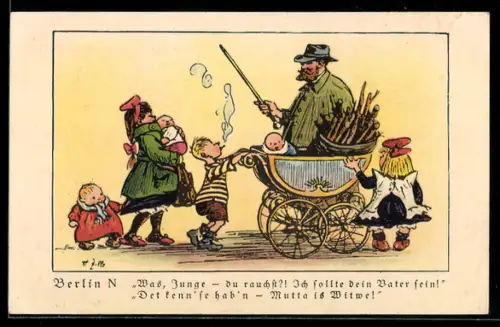 Künstler-AK Heinrich Zille: Was, Junge - du rauchst?!..., Berliner Typen