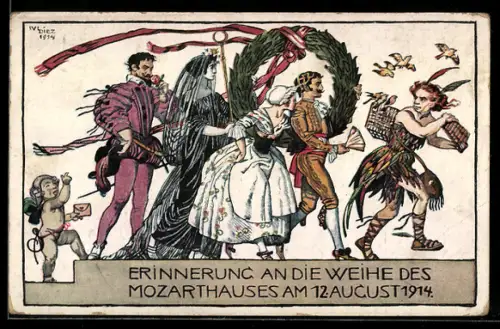 Künstler-AK Salzburg, Erinnerung an die Weihe des Mozarthauses am 12. August 1914