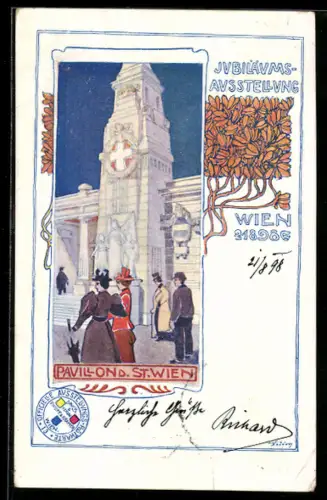 Künstler-AK Wien, Jubiläums-Ausstellung 1898, Pavillon der Stadt Wien, Jugendstil
