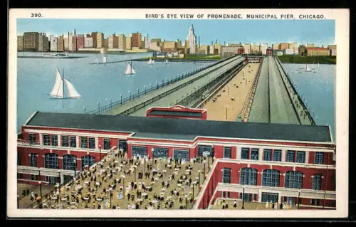 AK Chicago, IL, Bird`s Eye View of Promenade, Municipal Pier