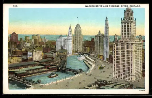 AK Chicago, IL, Wacker Drive and Chicago River