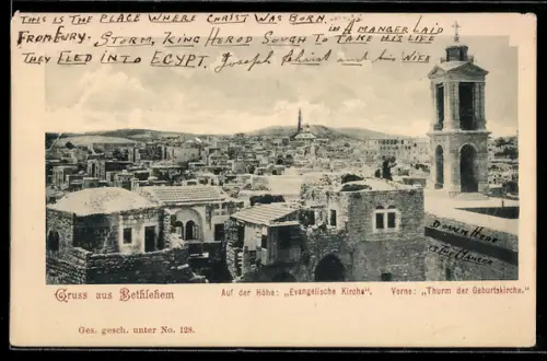 AK Bethlehem, Auf der Höhe, Evangelische Kirche, Thurm der Geburtskirche