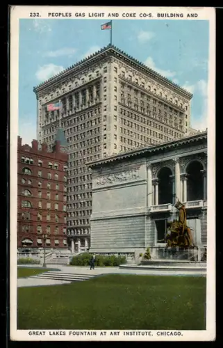 AK Chicago, IL, Great Lakes Fountain at Art Institute