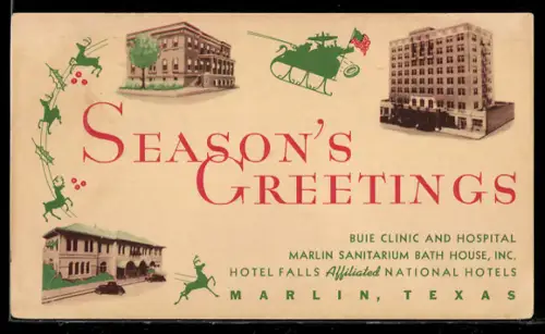 AK Marlin, TX, Season`s Greetings, Blue Clinic, Marlin Sanitarium Bath House, Hotel Falls
