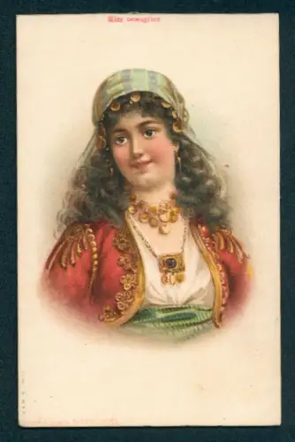 Mechanische-AK Porträt einer Dame mit beweglichen Augen