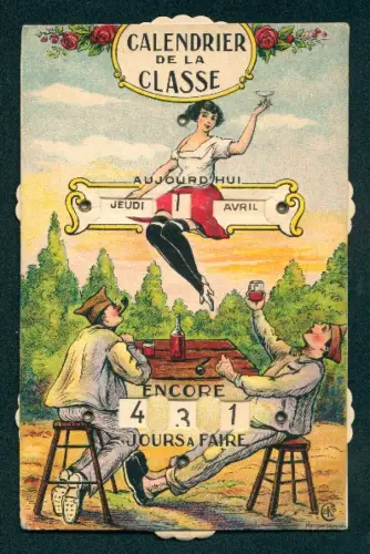 Mechanische-AK Calendrier de la Classe, Verstellbarer Kalender der französischen Reserve, Trinkende Reservisten