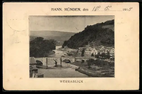 AK Hann. Münden, Werrablick, Brücke, Flussufer