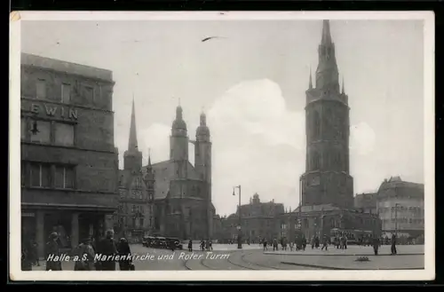AK Halle a. S., Marienkirche und Roter Turm